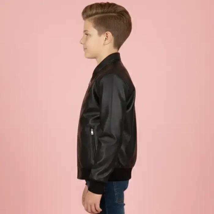 Boys GIrls Kids Unisex Real leather Bomber Style Jacket Varsity Zip Black side Boys GIrls Kids Unisex Real leather Bomber Style Jacket Varsity Zip Black side