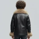 Boys Genuine Leather Aviator Jacket with Real Fox Fur Collar - Luxury Kids Winter Coat back