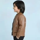 Boys Genuine PU Leather Jacket Biker-BROWN side