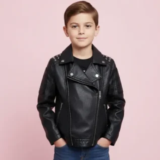 Boys Leather Jackets Studded Fashion Girls Motorcycle boy Jacket front