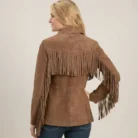 Brown Suede Western Jacket Women Vintage Cowgirl Fringe Leather Coat back