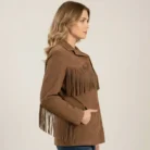 Brown Suede Western Jacket Women Vintage Cowgirl Fringe Leather Coat side