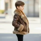 Children's Aviator Bomber-Style Leather Jacket with a Fur Collar, Kids Leather Jackets side