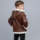 Children’s Brown Aviator Sheepskin Jacket with Hood-unisex back