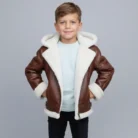 Children’s Brown Aviator Sheepskin Jacket with Hood-unisex front