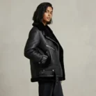 Black Women B3 RAF Aviator Styled Sheepskin Shearling Leather Jacket side