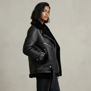 Black Women B3 RAF Aviator Styled Sheepskin Shearling Leather Jacket side