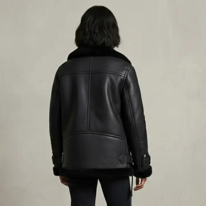 Black Women B3 RAF Aviator Styled Sheepskin Shearling Leather Jacket back