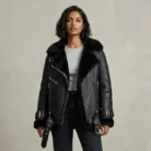 Black Women B3 RAF Aviator Styled Sheepskin Shearling Leather Jacket front