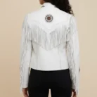 Classyak Women Western Leather Jacket, Fringed & Bones, A Grade Suede Leather back