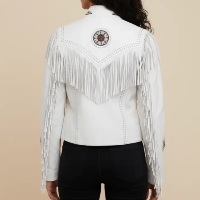 Classyak Women Western Leather Jacket, Fringed & Bones, A Grade Suede Leather back