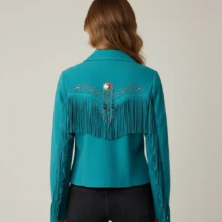 Classyak Women's Western Fringed Suede Leather Jacket back
