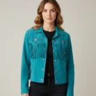 Classyak Women's Western Fringed Suede Leather Jacket front