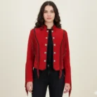 Classyak Women's Western Fringed Top Quality Suede Leather Coat front