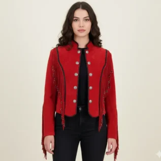 Classyak Women's Western Fringed Top Quality Suede Leather Coat front
