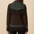 Classyak Women's Western Style Cowgirl Suede Leather Quality Fringed Jacket back