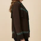 Classyak Women's Western Style Cowgirl Suede Leather Quality Fringed Jacket side