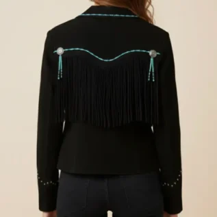 Classyak Women's Western Stylish Fringed and Beans Jacket back