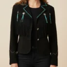 Classyak Women's Western Stylish Fringed and Beans Jacket front