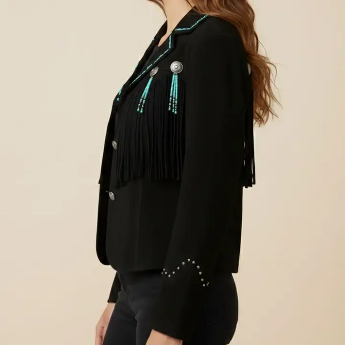 Classyak Women's Western Stylish Fringed and Beans Jacket side