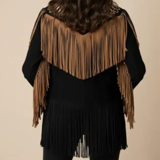 Classyak Women's Western Suede Leather Top Quality Fringed Jacket back