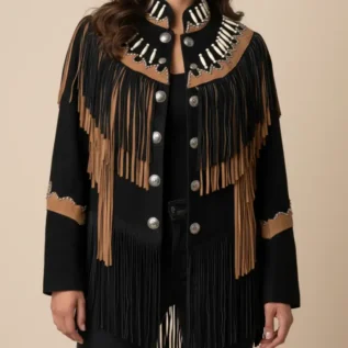 Classyak Women's Western Suede Leather Top Quality Fringed Jacket front