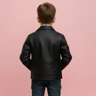 Cool Korean Style Kids Motorcycle Jacket Pure Color Autumn New Retro Hong Kong Style Leather Coat Boys Girls Fashion Top back