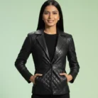 Cora Quilted Black Leather Blazer front