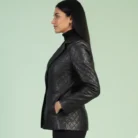 Cora Quilted Black Leather Blazer side