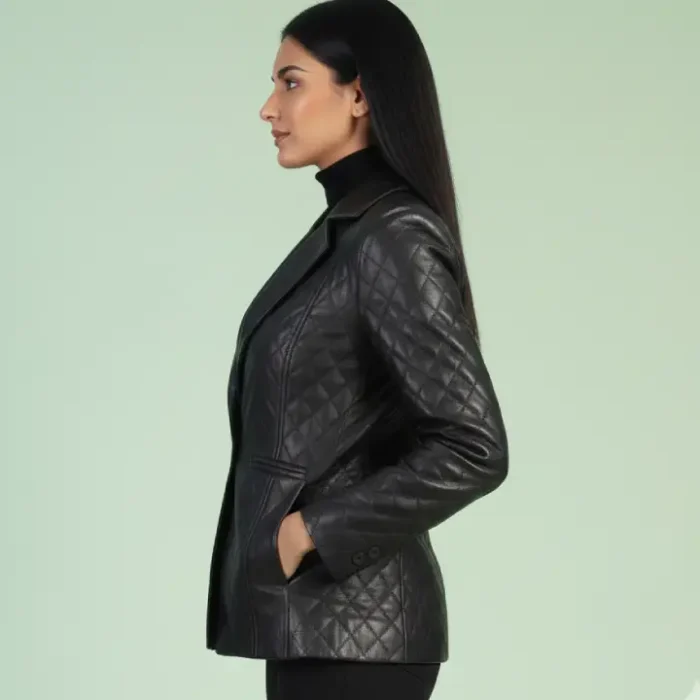 Cora Quilted Black Leather Blazer side
