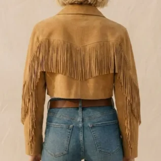 Cowgirl Cropped Suede Jacket Tan Western Fringe Leather Jacket Women back