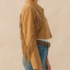 Cowgirl Cropped Suede Jacket Tan Western Fringe Leather Jacket Women side