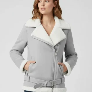 Women’s Grey Suede Shearling Jacket front