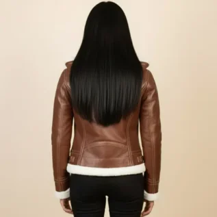 Fiona Brown Hooded Shearling Leather Jacket back