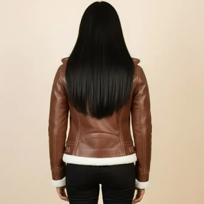 Fiona Brown Hooded Shearling Leather Jacket back