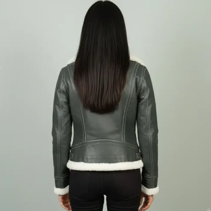 Fiona Green Hooded Shearling Leather Jacket back Fiona Green Hooded Shearling Leather Jacket back