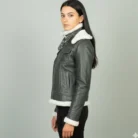 Fiona Green Hooded Shearling Leather Jacket side