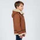 Genuine Shearling Sheepskin Aviator Jacket - Brown Hooded Leather Bomber side