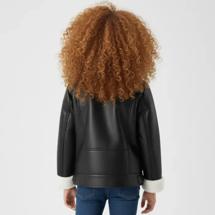 Girls Black PU Aviator Jacket back