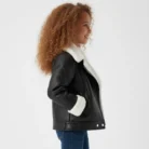 Girls Black PU Aviator Jacket side