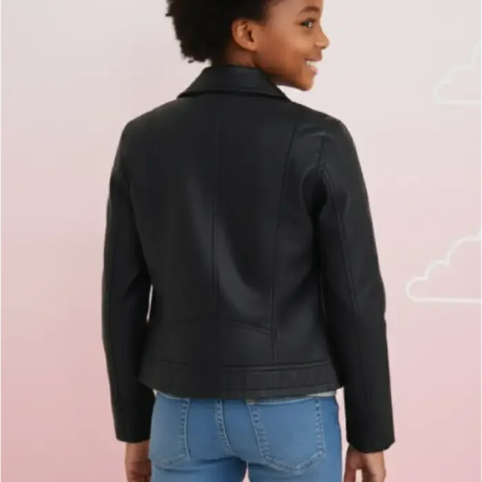 Girls Genuine Leather Biker Jacket - Handmade Moto Coat back