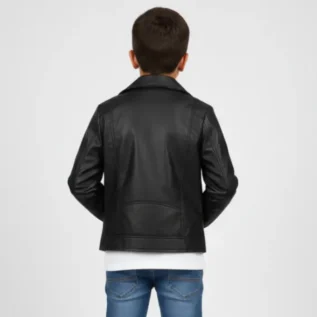 Girls Kids Real leather Biker Style Jacket Cross Zip Black back