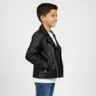 Girls Kids Real leather Biker Style Jacket Cross Zip Black side