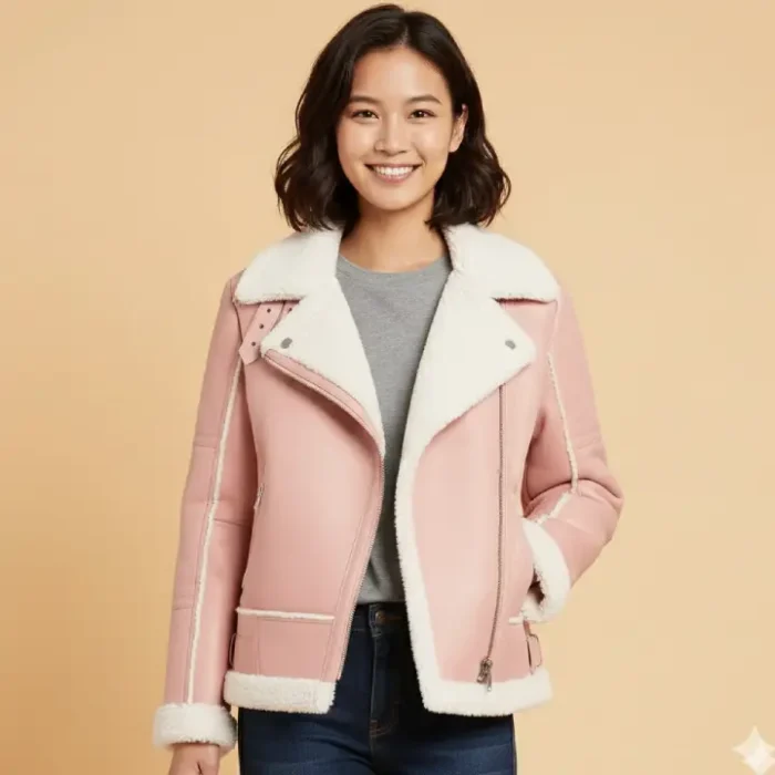WOMEN’S ROSE BLOSSOM SHEARLING LEATHER JACKECT front