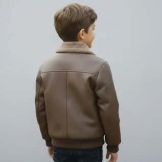 Handmade Boys Kids Shearling Leather Jacket Real Leather Warm Winter Outerwear back