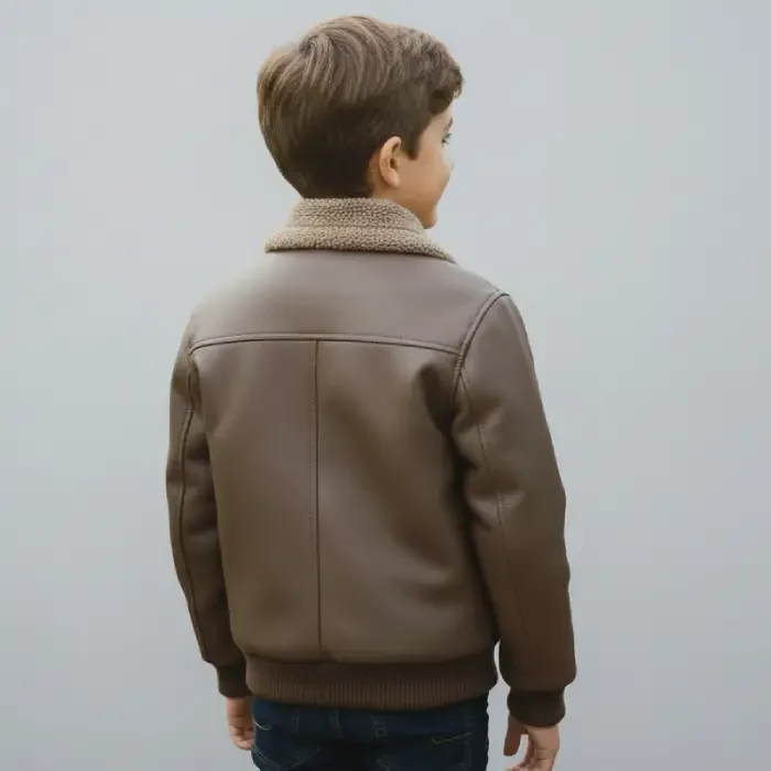 Handmade Boys Kids Shearling Leather Jacket Real Leather Warm Winter Outerwear back Handmade Boys Kids Shearling Leather Jacket Real Leather Warm Winter Outerwear back