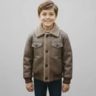 Handmade Boys Kids Shearling Leather Jacket Real Leather Warm Winter Outerwear front