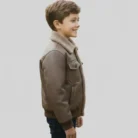 Handmade Boys Kids Shearling Leather Jacket Real Leather Warm Winter Outerwear side