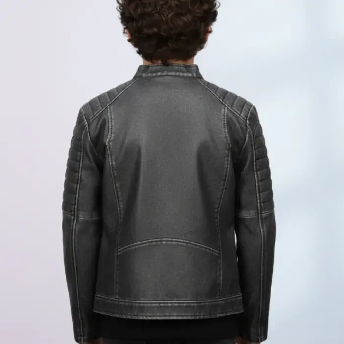 Handmade Distressed 80s Full Grain Leather Biker Jacket, Boys back