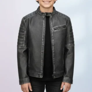 Handmade Distressed 80s Full Grain Leather Biker Jacket, Boys front